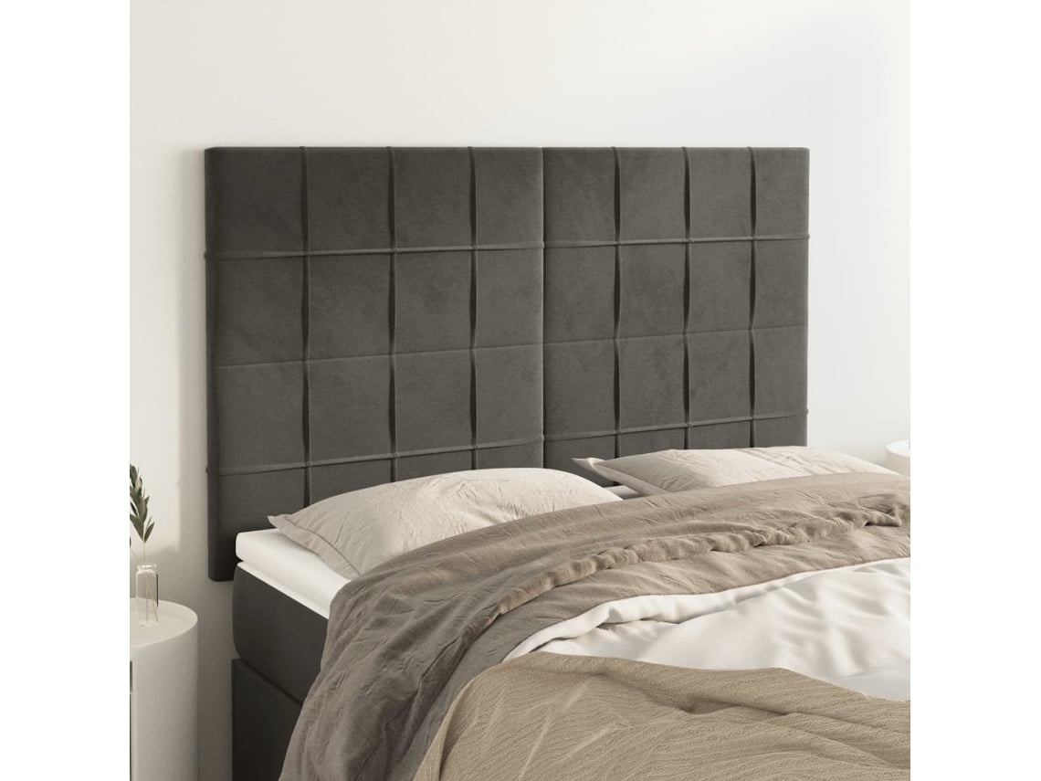 Cabeceros 4 Unidades Terciopelo Gris Oscuro 72x5x78/88 Cm