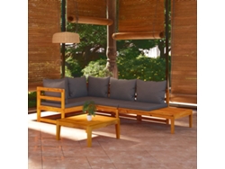 Conjunto de jardín de 4 piezas DKD Home Decor con cojines de acacia gris oscuro