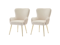 Juego de 2 sillas de terciopelo con reposabrazos y patas de metal dorado Beige y dorado Mobrio
