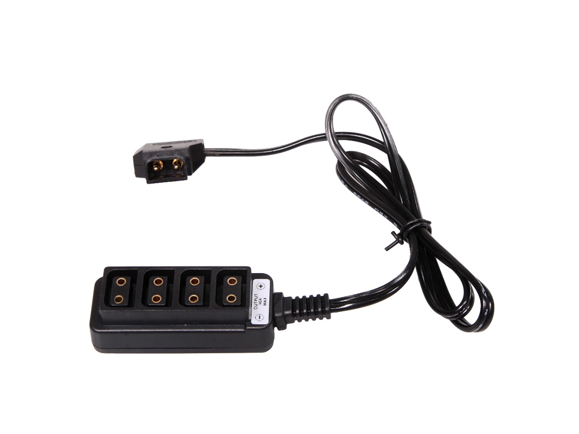 Adaptador de corriente Power Tap a 4 conectores D-tap hembra para accesorios de cámara y fotografía.