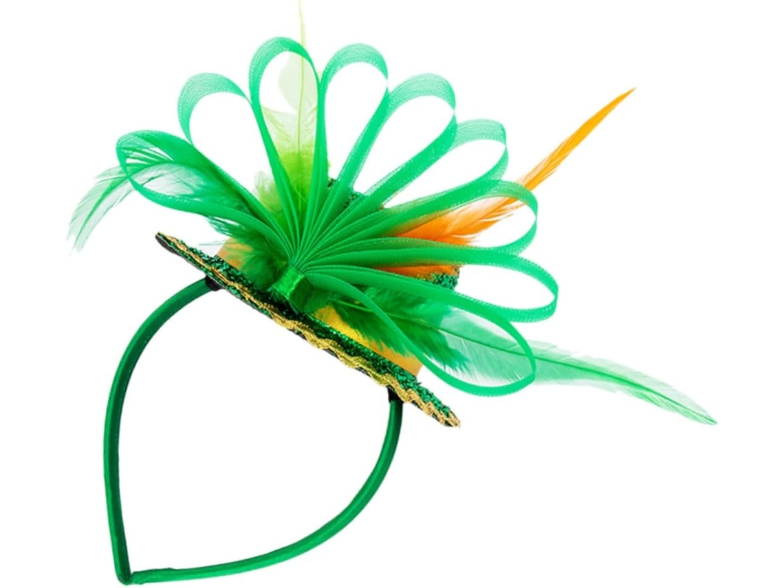 Tiara de fiesta con trébol de plumas verdes en poliéster