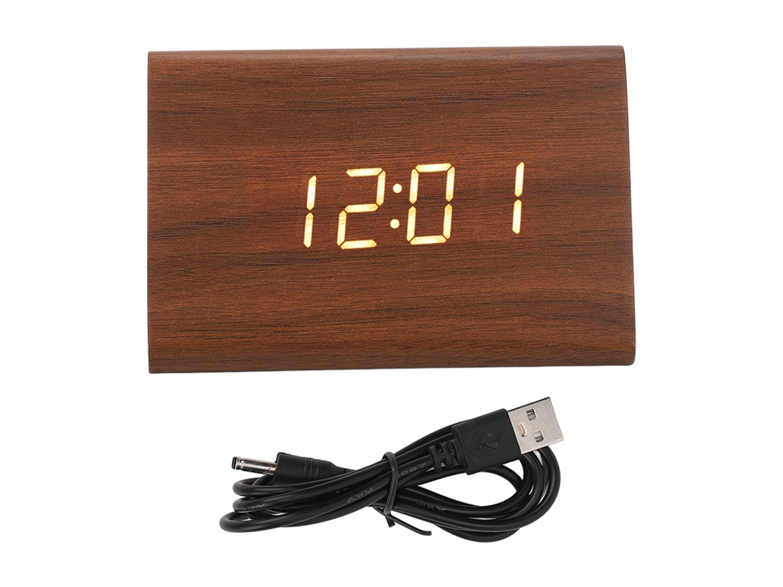 Reloj Despertador Digital Led De Madera Portátil