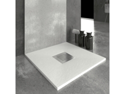 Base de ducha de resina color pizarra blanca de 90x80 cm con rejilla de acero inoxidable RC