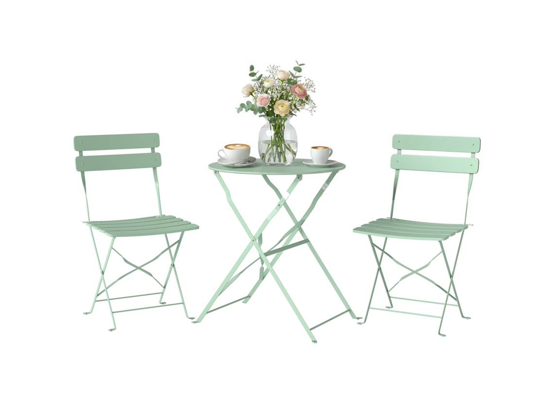 Conjunto Jardim Dobrável 2 Cadeiras Mesa Redonda Metal Eletroforético Verde