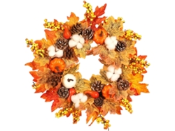 Corona de otoño para exteriores de 45 cm con diseño artificial de calabazas, bayas y hojas. Decoración para balcón GOKOCO.