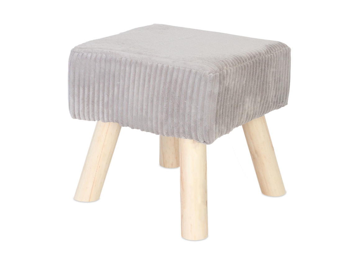 Banqueta Relaxdays Cord, Pernas De Madeira, Estofada, Hbt: 30x30x30 Cm, Quadrada, Apoio Para Os Pés, Cinza Claro/natural