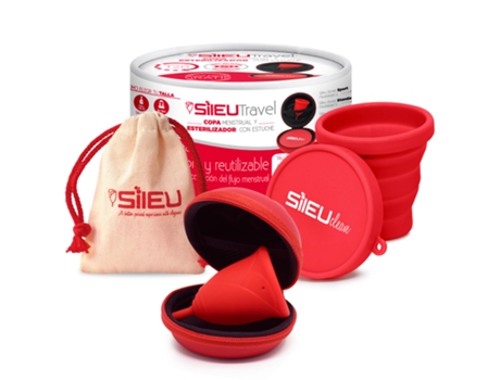 Copa Menstrual SILEU Travel Pack Rose Flexibilidad Standard (Talla: S - Rojo + Esterilizador Plegable, Rojo + Estuche 10 cm, Rojo)