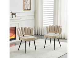 Juego De 2 Sillas De Comedor Europeas En Terciopelo Beige Claro Con Patas Negras.