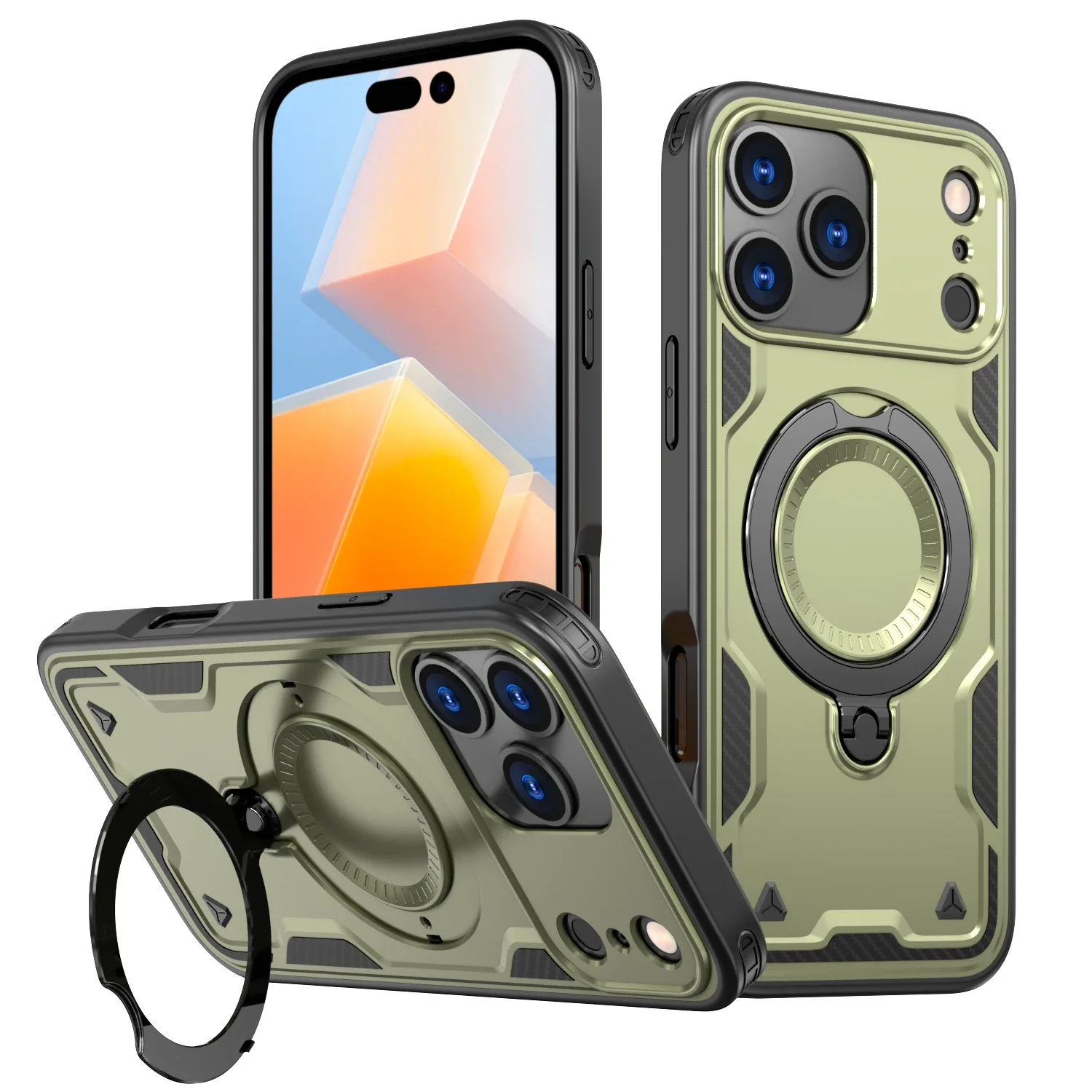 (verde Oscuro, Iphone 15 Pro) Funda Protectora Resistente Para Iphone Con Soporte De Carga Inalámbrica Magnética.