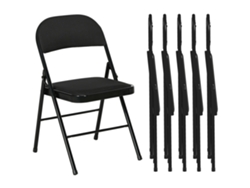 Juego de 6 sillas plegables con asiento acolchado, poliéster y estructura de acero, color negro.