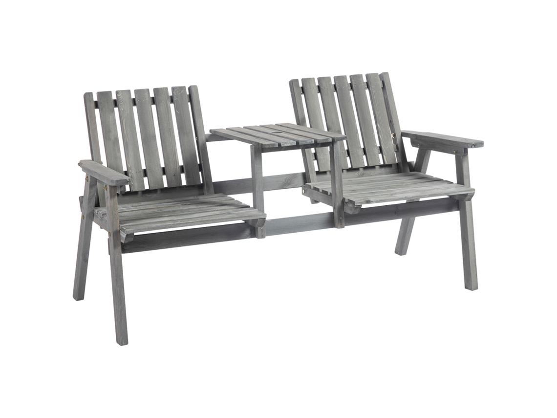 Conjunto De Mesa Y Banco De Jardín Con 2 Sillas, Madera Maciza, Gris.