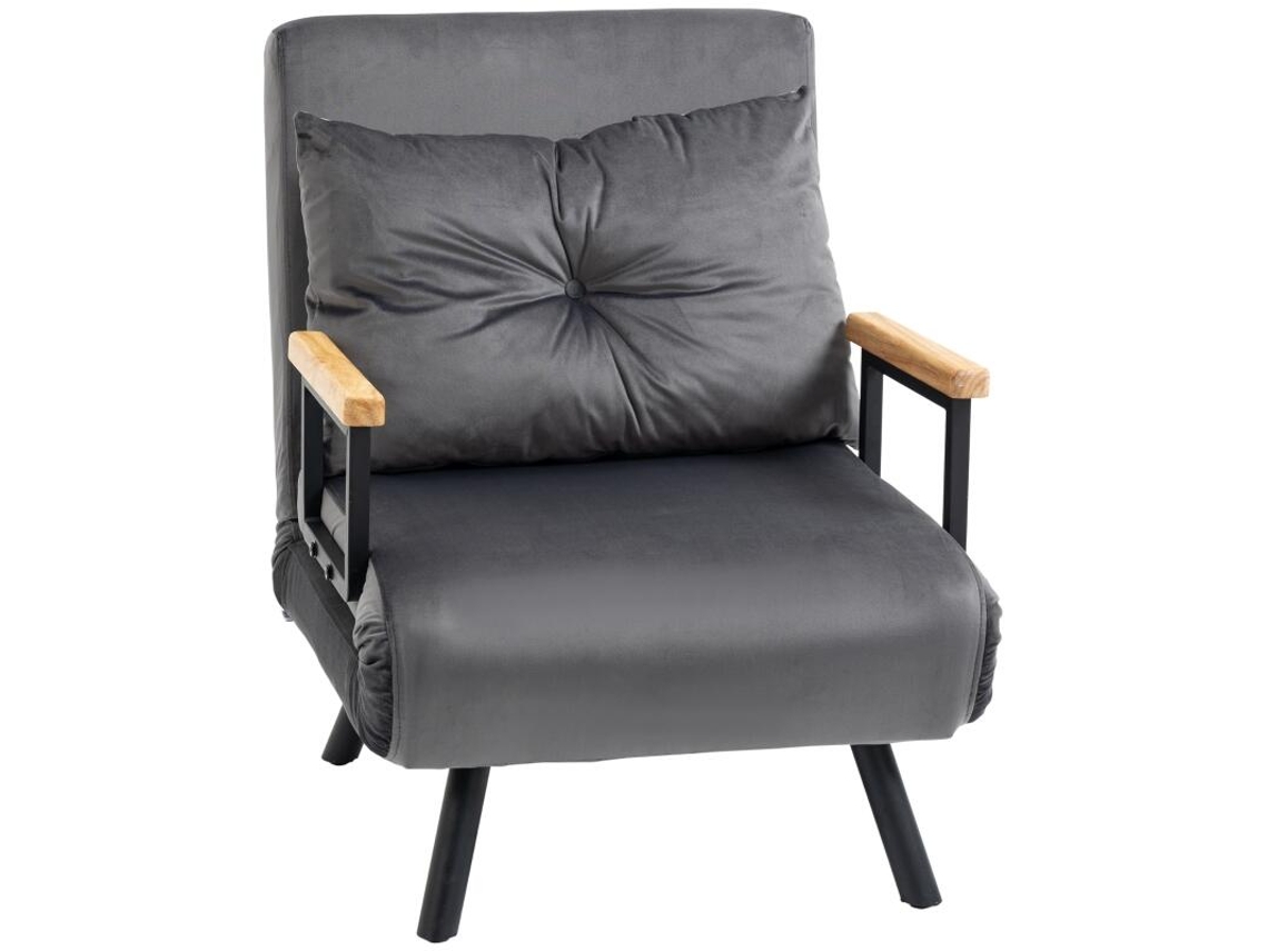 Poltrona Convertível, Poltrona/cama De 1 Lugar, Chaise Longue 3 Em 1, Encosto Ajustável, Almofada, Tecido De Veludo, 63x73x81cm, Cinzento