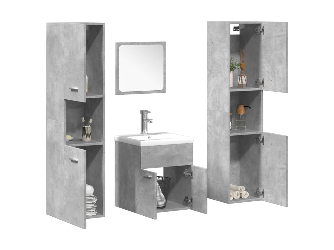 Piezas Conj. Muebles Hogar Baño Derivados Madera Cemento Gris Wsd19995 Lovely Home