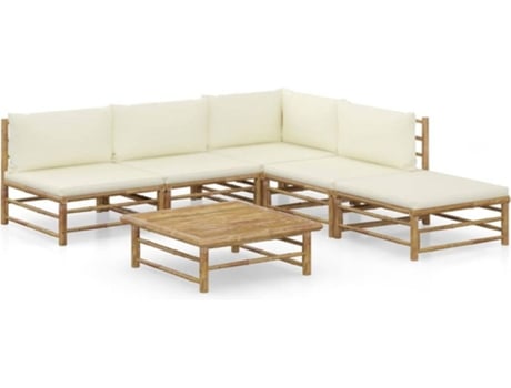 Conjunto 6 de muebles de jardín VIDAXL bambú y cojines blanco crema