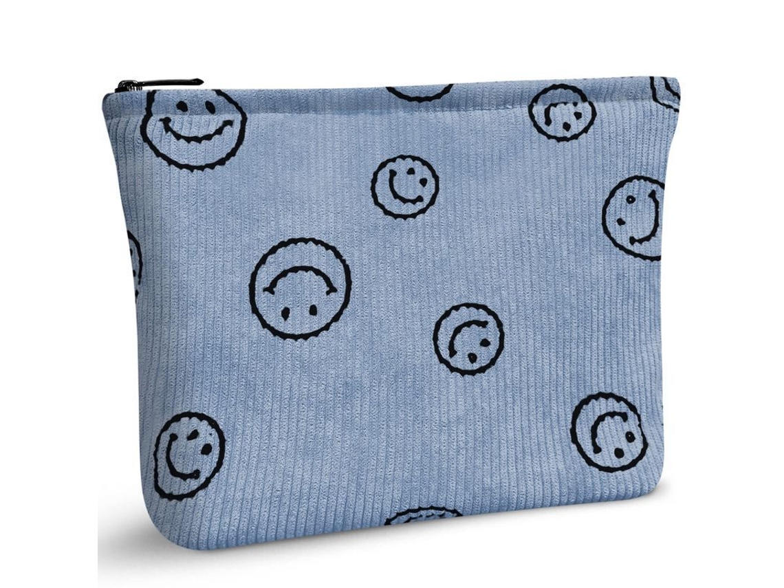 2026-bolsa De Maquillaje Smile Print Para Mujeres, Bolsa Cosmética De Viaje De Pana Azul