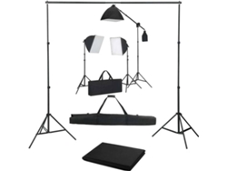 vidaXL Kit de estudio fotográfico con focos softbox y telón de fondo