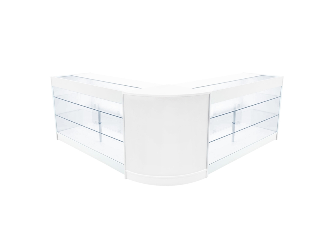 Conjunto de mostrador comercial MonsterShop Helios, blanco, 2xK1500 1xCM60, MDF y vidrio templado