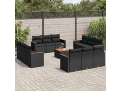 Conjunto de sofá de jardín de 13 piezas con cojines de mimbre sintético negro, Dkd Home Decor