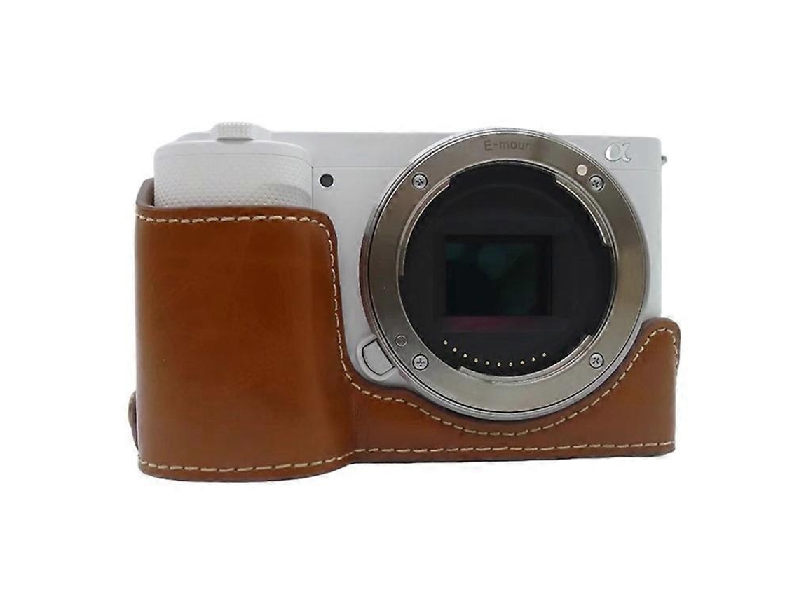 Funda protectora de cuero sintético antiarañazos compatible con cámara Sony Zv E10 con diseño de apertura de batería Facpoet