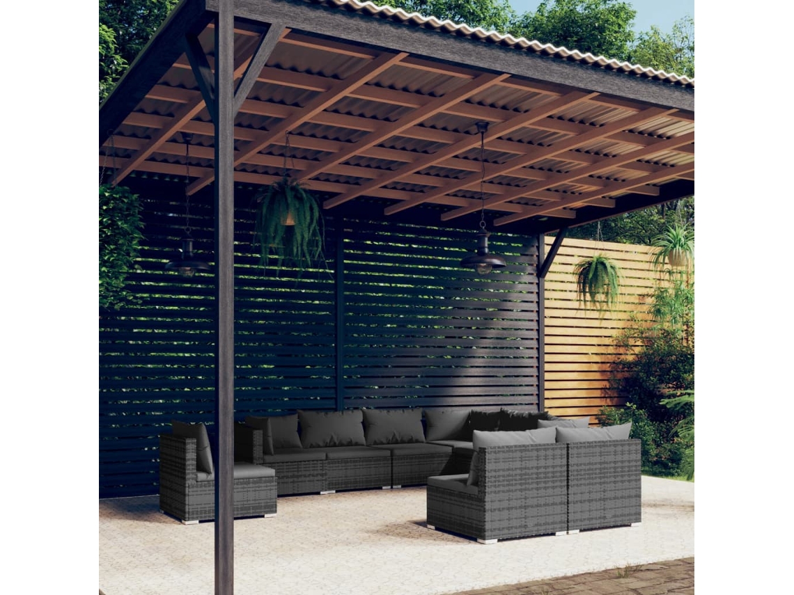 Conjunto de jardín DKD Home Decor de 9 piezas con cojines de mimbre gris