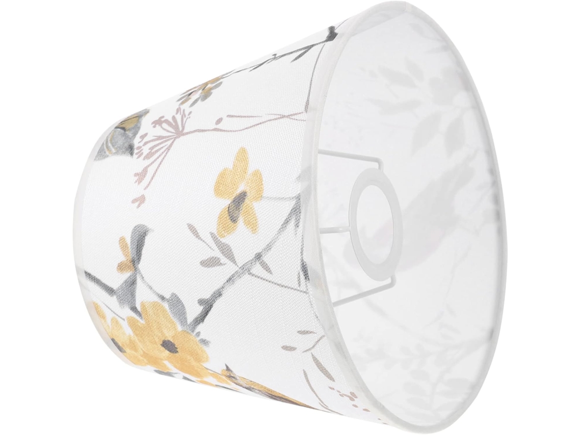 Lámpara De Escritorio Con Estampado Floral Y De Pájaros En Tela De Lino Natural, Diámetro 22 Cm, Accesorio