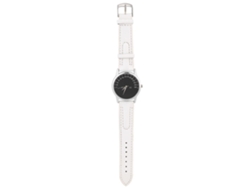 Reloj De Pulsera Analógico De Cuarzo Con Correa De Pu Blanca Y Esfera Que Simula Carreras.