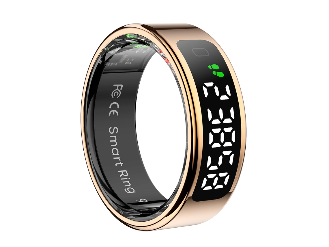 Anillo inteligente MDUG con pantalla, control táctil, resistencia al agua de 5 ATM, unisex, carga inalámbrica (talla 10, dorado)