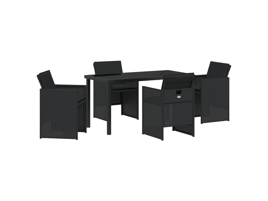 Conjunto de comedor de jardín VidaXL de 5 piezas con cojines en ratán de polipropileno negro