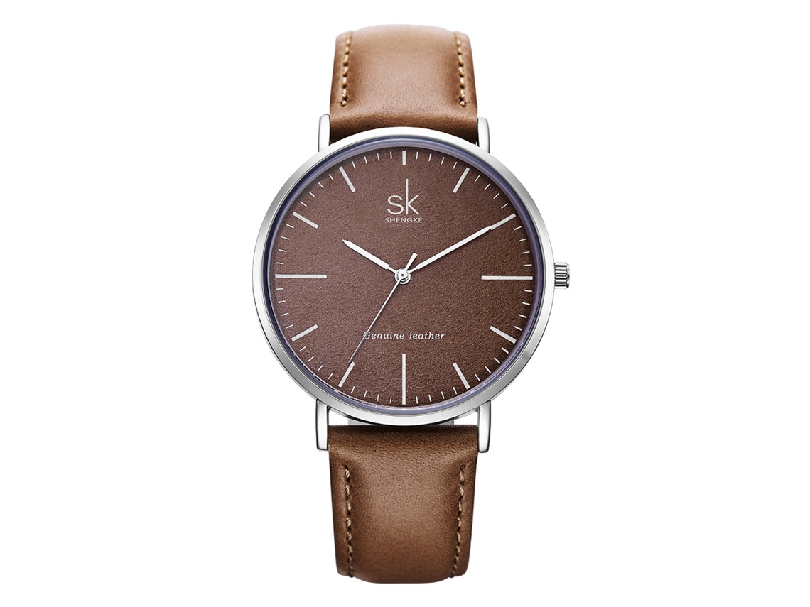 Reloj De Pulsera De Cuarzo Sencillo Para Mujer Con Correa De Piel Sintética Marrón Shengke