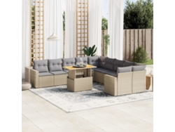Conjunto de sofá de jardín de 11 piezas con cojines, mimbre sintético beige, DKD Home Decor