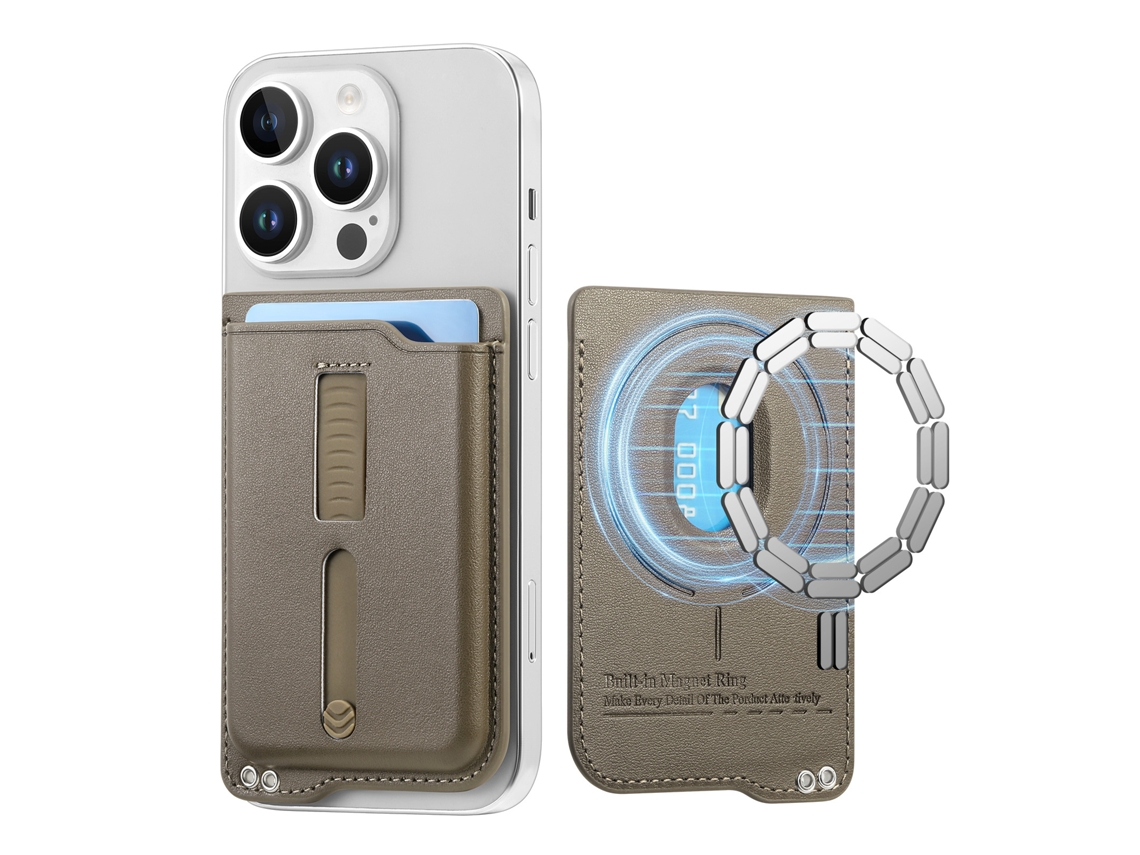 Cartera de cuero Magsafe para iPhone 12/13/14/15/16/17 Gris Hexinyigjly