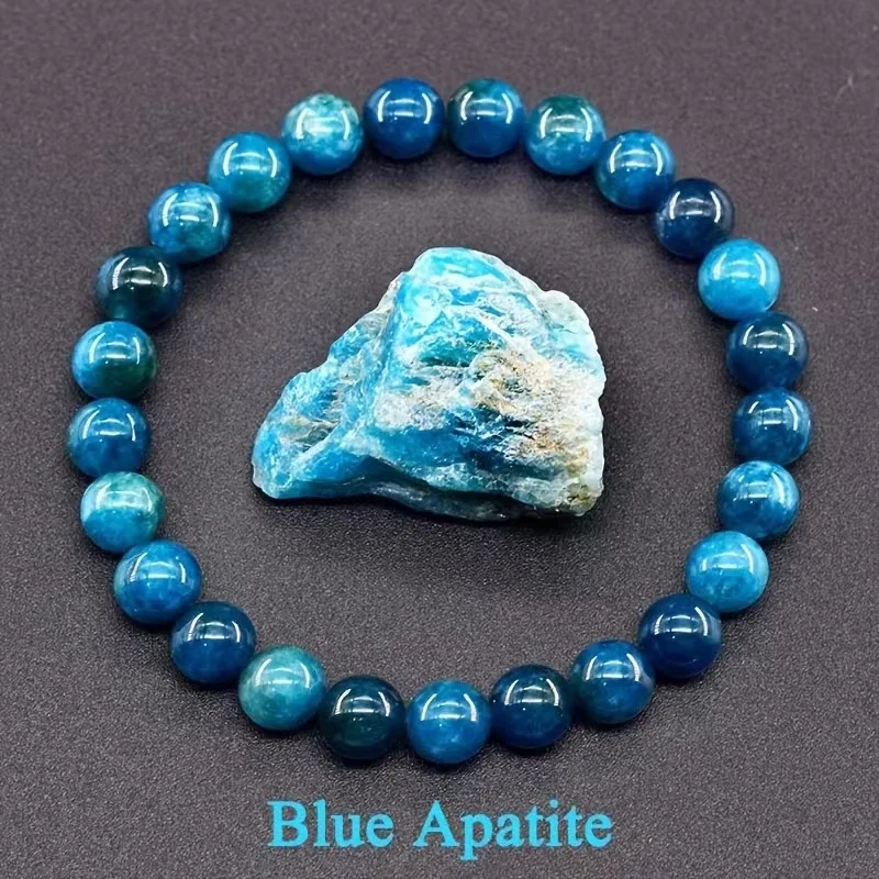 Pulsera De Cuentas De Piedra Natural (apatita Azul De 19 Cm) Para Yoga, Reiki, Sanación, Amuleto Y Talismán De La Suerte.