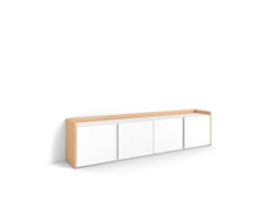 Mueble para TV, 207x35x50cm, para televisores de hasta 80'', color blanco y roble claro.