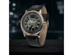 Reloj Mecánico Automático Hombre Impermeable Forsining Negro Oro Rosa