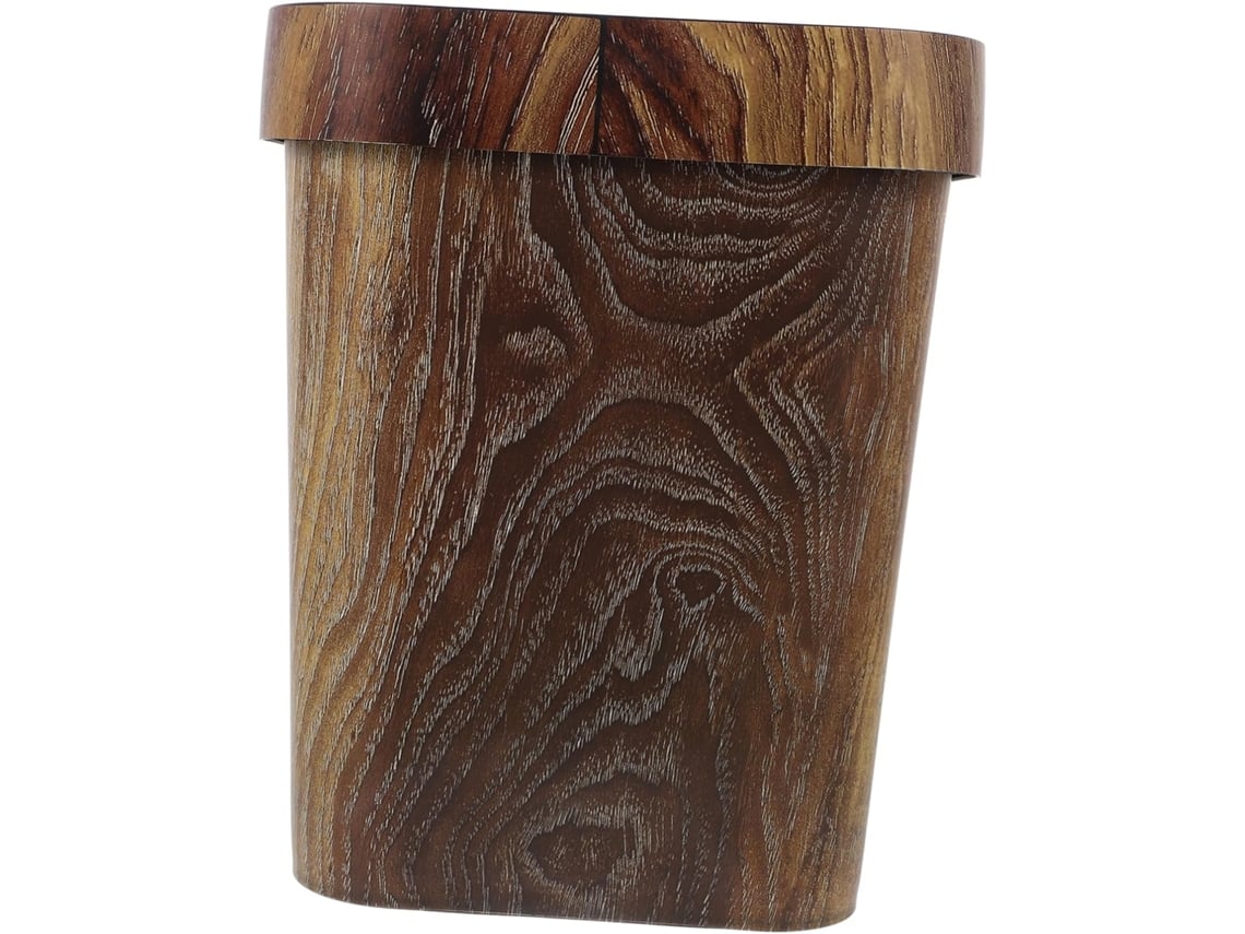Papelera Cuadrada Con Aspecto De Madera, 12 Litros, Con Anilla De Plástico, Estrecha, Ideal Para La Oficina O El Hogar.