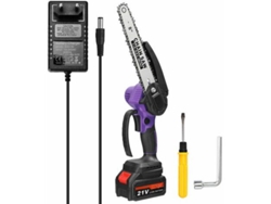 Motosierra eléctrica portátil de 21 V y 8 pulgadas, motor sin escobillas, herramienta de poda de una mano para jardín y huerto, modelo con una batería y un cargador.