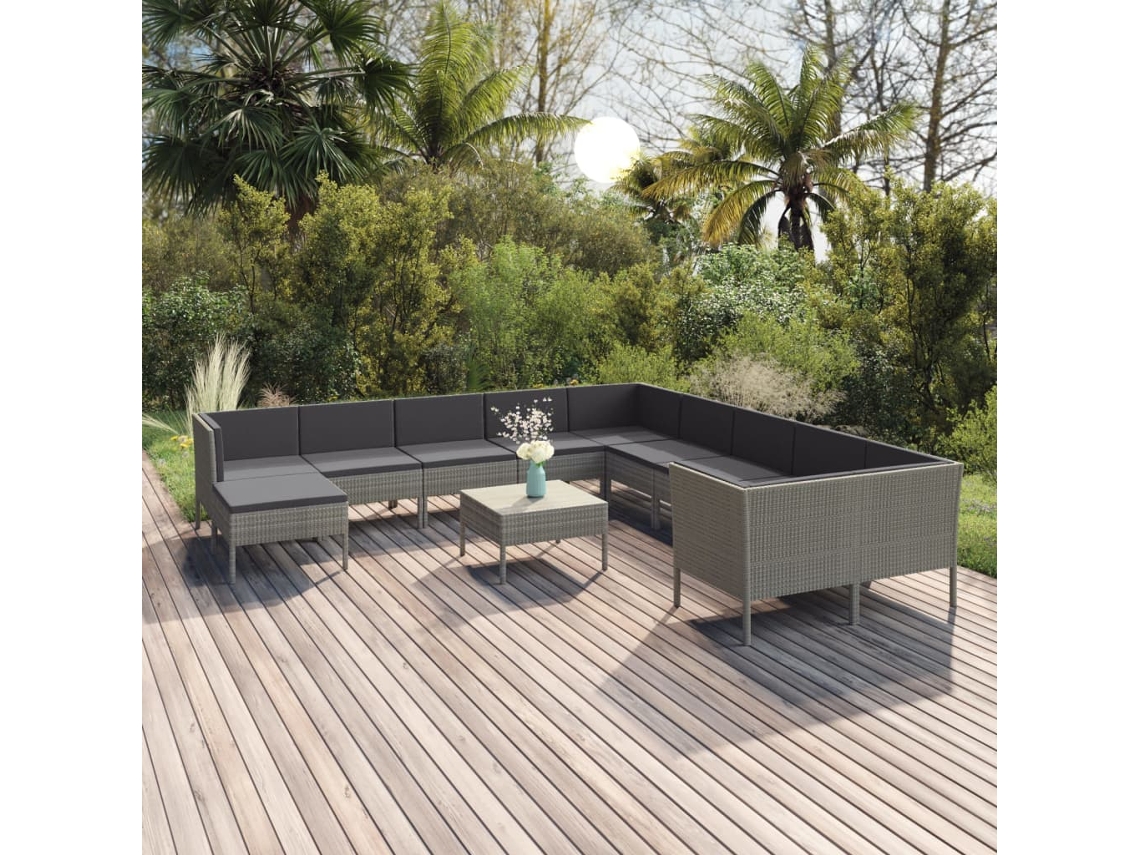 Conjunto de jardín de 12 piezas con cojines en mimbre gris, DKD Home Decor