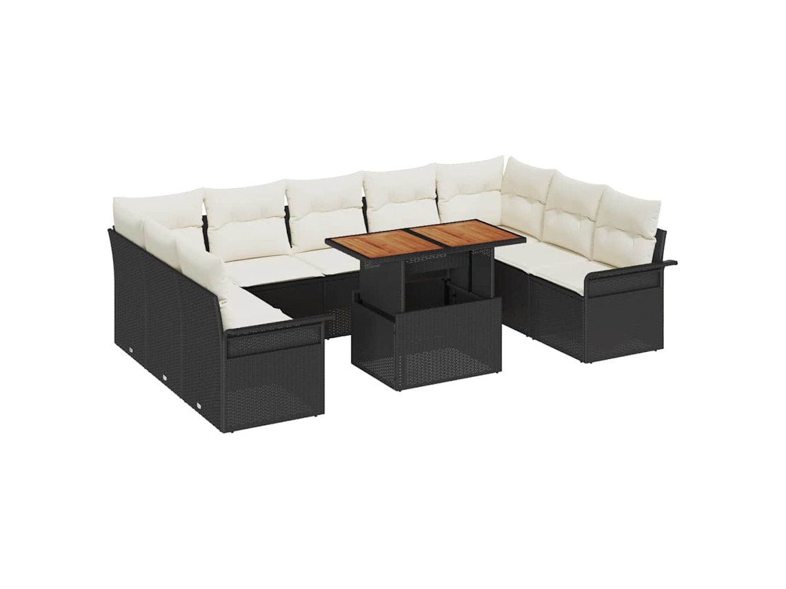 Maison Exclusive - Conjunto De Sofá De Jardín Con Cojín 10 Pcs Negro Y Crema