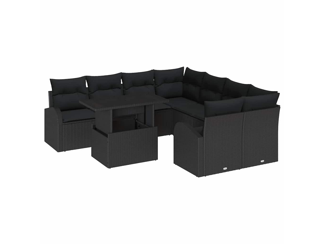 Maison Exclusive - Conjunto De Sofá De Jardín 9 Pcs Negro Rattan De Poliéster