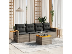 Conjunto de sofá de jardín de 5 piezas con cojines, ratán gris, DKD Home Decor