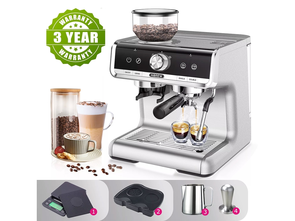 Cafetera Hibrew H7 de 1550 W, 19 bares, 2,8 l, báscula electrónica para latte, capuchino, espresso y café portugués casero.