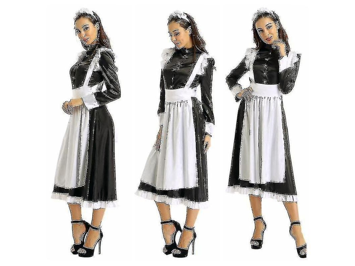 Traje De Cosplay De Criada Adulta Mujer Vestido Largo Con Delantal Y Diadema Para Fiesta Hdh2xl