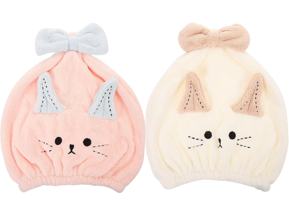 Juego de 2 gorros de ducha absorbentes de terciopelo coral para mujer, toalla de secado suave.