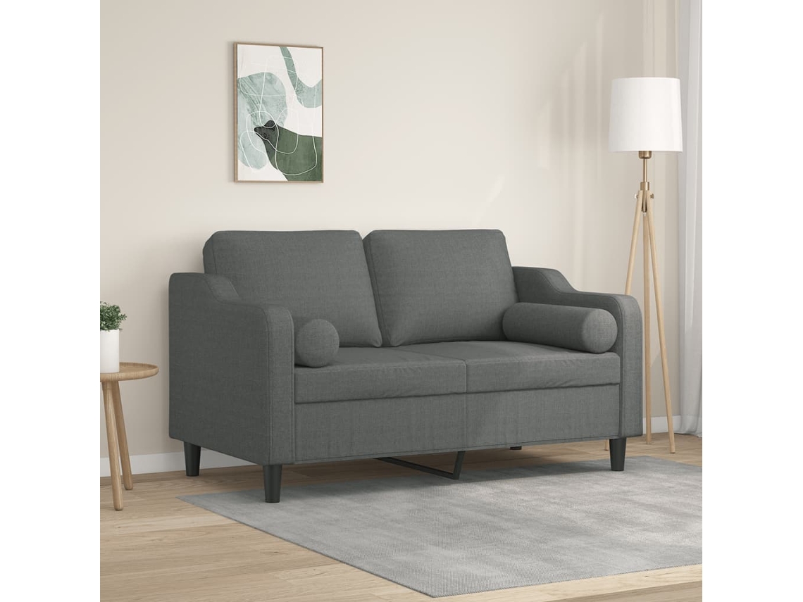 Sofá 2 plazas con cojines decorativos 120cm Tejido Gris Oscuro