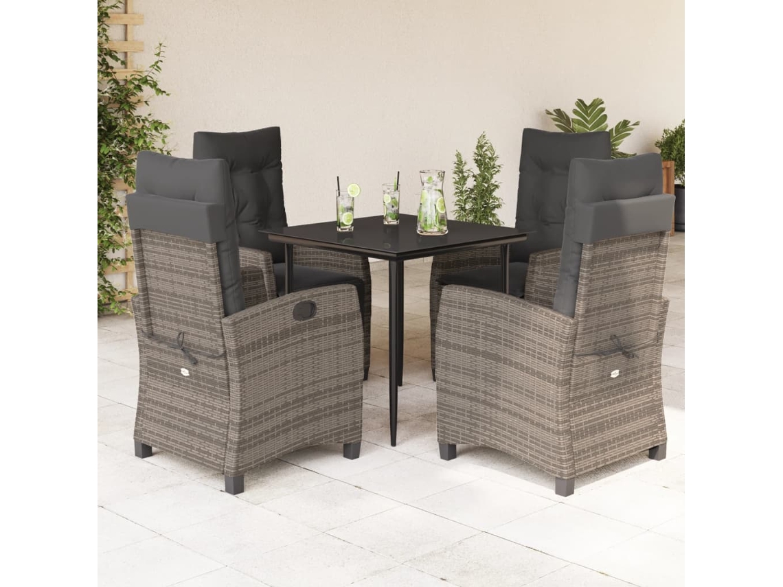 Juego de comedor de jardín de 5 piezas DKD Home Decor con cojines de mimbre gris