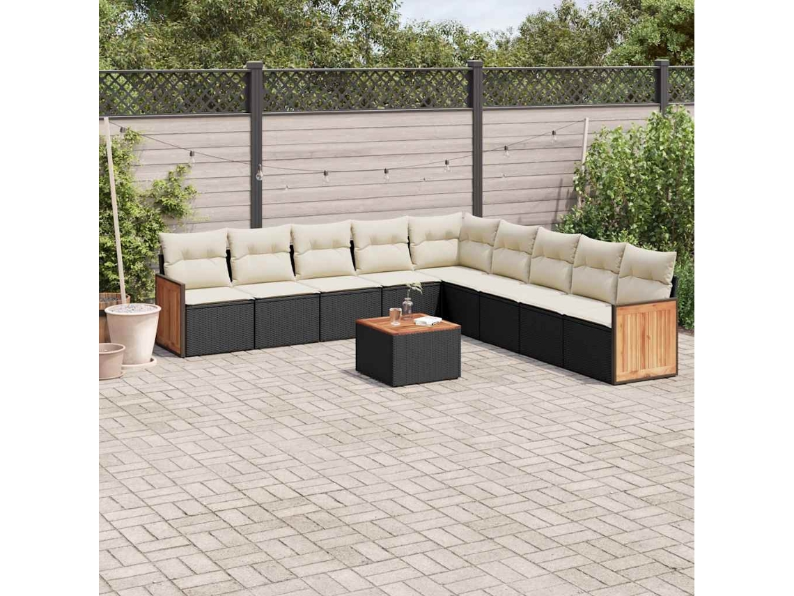 Conjunto de sofás de jardín de 10 piezas DKD Home Decor con cojines de mimbre negros