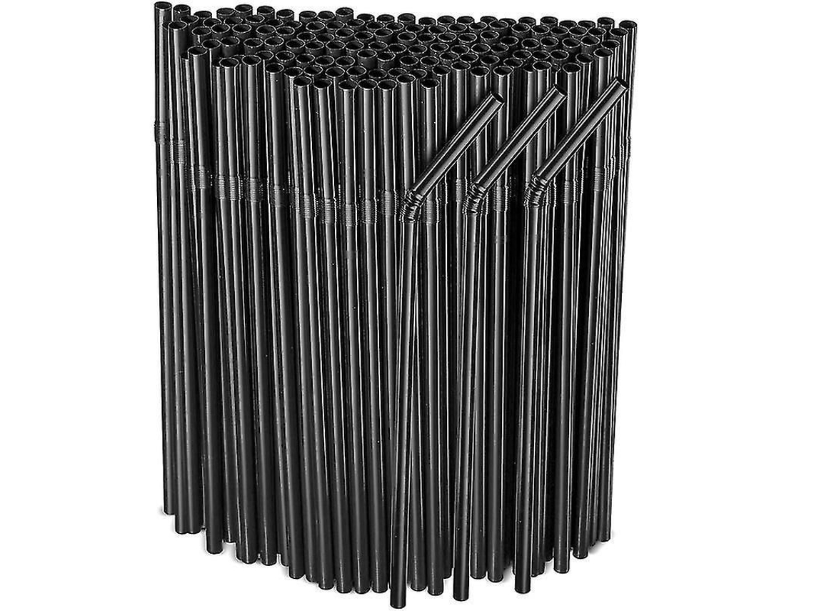 Pajitas Flexibles Desechables De Plástico Negro, 500/200/100 Unidades, Para Uso Diario Y Fiestas.