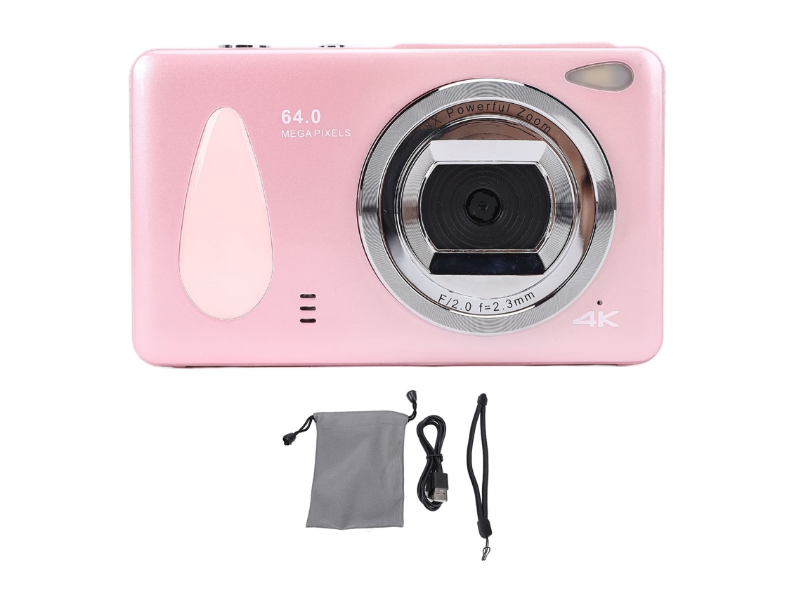 Cámara Digital Compacta 4k 64mp 18x Zoom Estudiantes Viajes Pantalla 2.8'' Luz Led Rosa