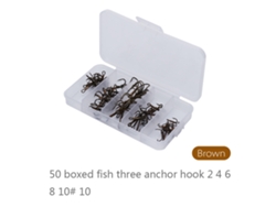 50pcs Anzuelos De Pesca Triple Afilados 5 Tamaños 2/4/6/8/10 Tackle Marrón