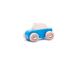 Coche de madera Blue Bajo con mecanismo de fricción - Juguete sostenible